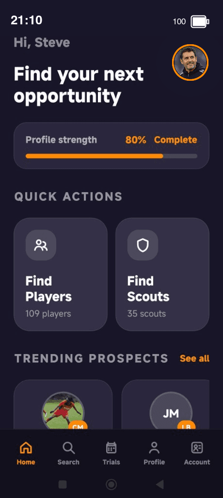 Skouto app dashboard on mobile